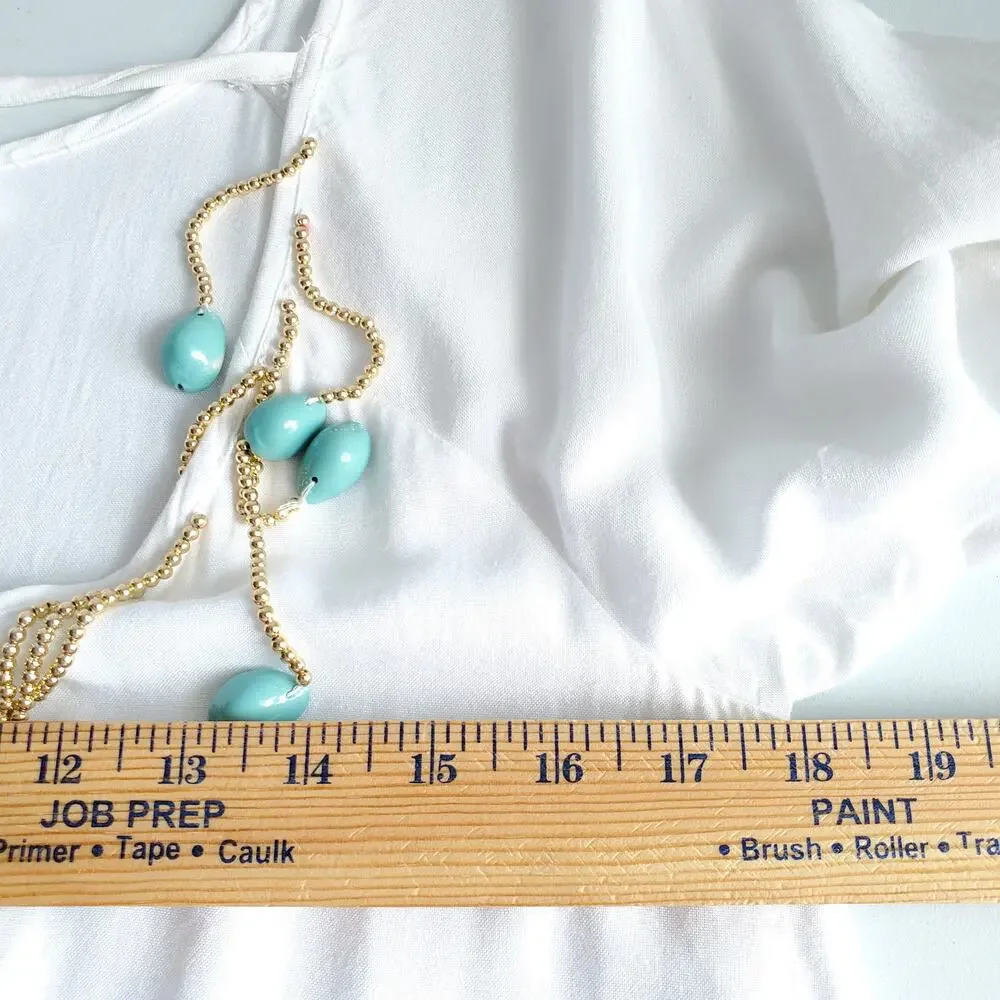 Soft Surroundings White Blue Shell Bead Tunic Top S Boho Beach Coastal Resort